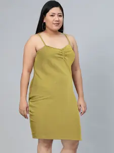 Tokyo Talkies Olive Green Ruched Bodycon Dress