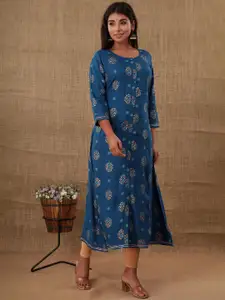 KAAJH Women Blue Ethnic Motifs Embroidered Thread Work Kurta