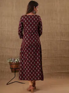 KAAJH Women Maroon & Blue Ethnic Motifs Printed Kurta