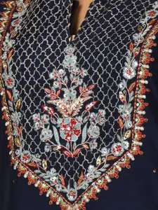 KAAJH Women Blue Muslin Silk Embroidered Kurta