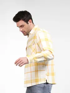 SELECTED Men Yellow & White Printed Organic Cotton Casual Shirt