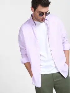 SELECTED Men Lavender Linen Casual Shirt
