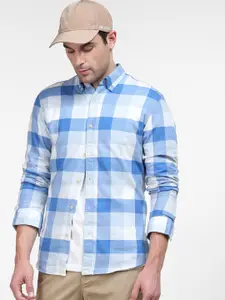 SELECTED Men Blue Slim Fit Gingham Checks Checked Cotton Casual Shirt