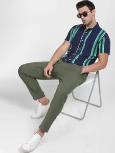 SELECTED Men Green & Blue Slim Fit Striped Casual Shirt