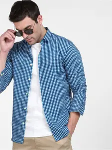SELECTED Men Blue Slim Fit Gingham Checked Cotton Casual Shirt