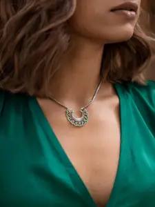 SHAYA Silver-Plated & Green Sterling Silver Oxidised Necklace