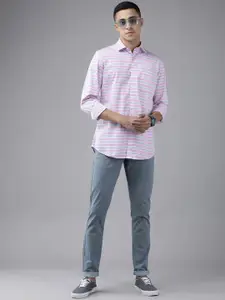 Van Heusen Sport Men Pink & Blue Slim Fi Striped Pure Cotton Casual Shirt