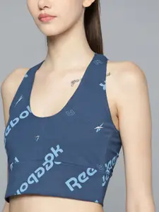 Reebok Navy Blue Typography Printed Training Bra