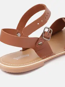 Roadster Women Tan Brown Solid Open Toe Flats with Buckles