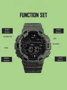 V2A Men Green Embellished Dial Multi Function Watch V2A-1472-Denim-green