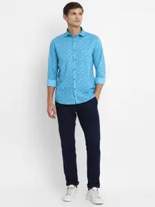 Turtle Men Blue Slim Fit Printed Cotton Casual Shirt