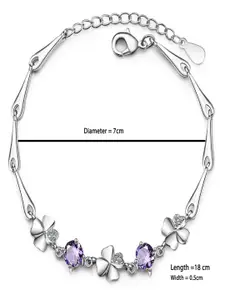 AQUASTREET Women Silver-Toned & Purple Cubic Zirconia Rhodium-Plated Link Bracelet