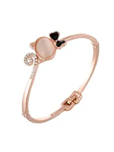 AQUASTREET Women Rose Gold & Black Crystals Rose Gold-Plated Bangle-Style Bracelet