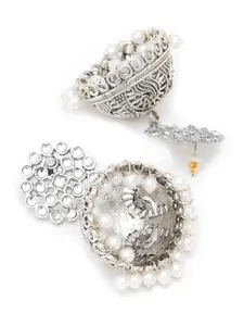 KARATCART Silver-Toned Floral Jhumkas Earrings