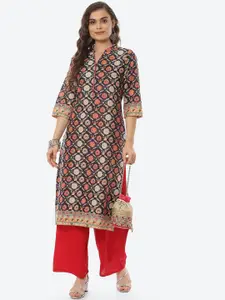 Biba Women Black Geometric Printed Flared Sleeves Kurta