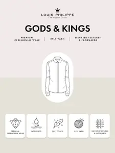 Louis Philippe Gods & Kings Men Teal Green Woven Design Classic Giza Cotton Formal Shirt