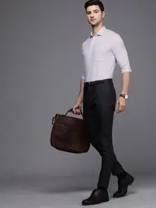 Louis Philippe Men Grey Checked Slim Fit Cotton Formal Shirt