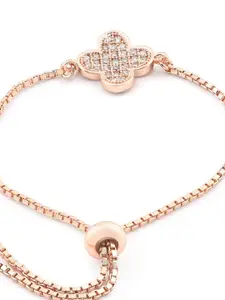 AMI Women Rose Gold-Plated White Brass Cubic Zirconia Charm Bracelet