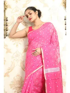 Arhi Pink & White Woven Design Silk Cotton Jamdani Saree