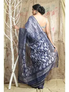 Arhi Women Navy Blue Ethnic Motifs Woven Design Zari Work Silk Cotton Saree