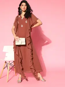 Sangria Women Ethnic Motifs Thread And Sequinned Embroidered Ethnic Dress