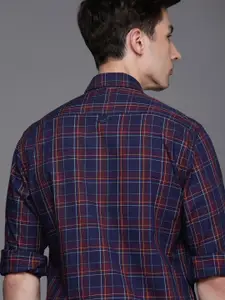 Louis Philippe Sport Men Navy Blue & Maroon Slim Fit Checked Pure Cotton Casual Shirt