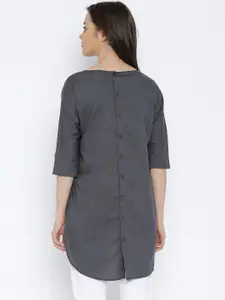 Vero Moda Women Grey Solid High-Low Pure Cotton Top