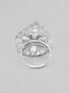 Rubans Rhodium Plated CZ Studded Silver Finger Ring