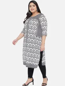 Amydus Plus Size Women Black & White Ethnic Motifs Printed Kurta