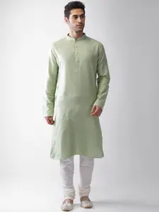 KISAH Men Green Layered Kurta with Pyjamas