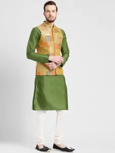 KISAH Men Abstract Printed Regular Fit Kurta Jacket Churidar Set