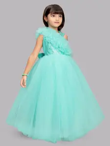 Pink Chick Girls Sea Green Embellished Net Maxi Dress