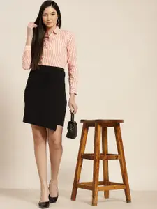 Hancock Women Orange & White Pure Cotton Standard Slim Fit Striped Formal Shirt