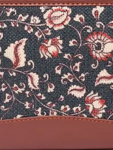 ZOUK Women Blue & White Floral Printed Chittoor Kalamkari Zip Around Wallet