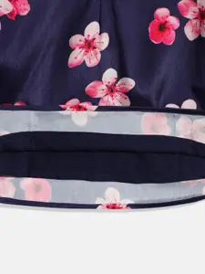 Ethnovog Blue  Pink Floral A-Line Dress