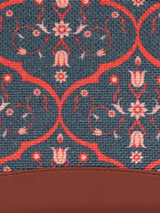 ZOUK Women Navy Blue & Red Sheesh Mahal Jaali Motif Print Zip Around Wallet