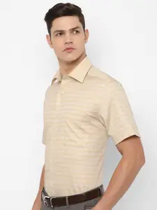 Louis Philippe Men Khaki Pure Cotton Abstract Print Striped Formal Shirt