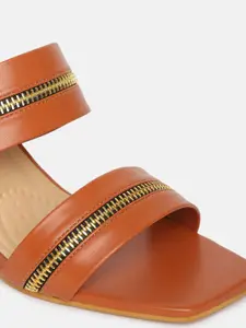 Marc Loire Tan Brown Zip Detail Block Sandals