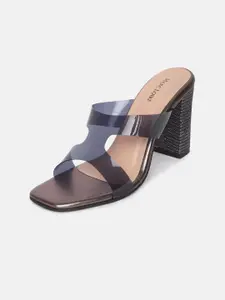 Marc Loire Gunmetal-Toned Textured PU Block Sandals