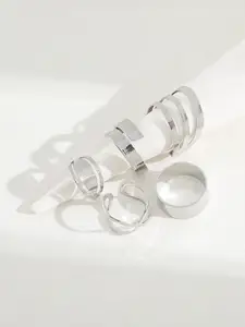 Shining Diva Fashion Set Of 5 Silver-Plated Rings