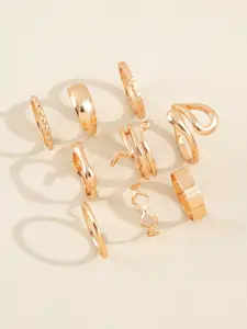 Shining Diva Fashion Set Of 9 Gold-Plated Finger Rings