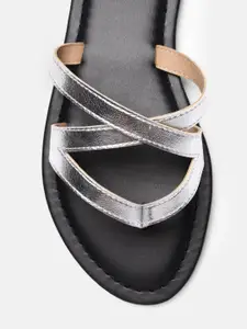 Anouk Women Silver-Toned Open Toe Flats