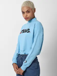 FOREVER 21 Women Blue Printed Cotton Sweatshirt