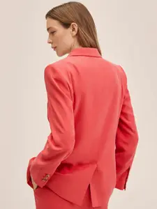 MANGO Women Coral Red Solid Double-Breasted Blazer