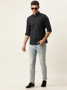 Flying Machine Men Navy Blue Micro Ditsy Printed Slim Fit Pure Cotton Casual Shirt