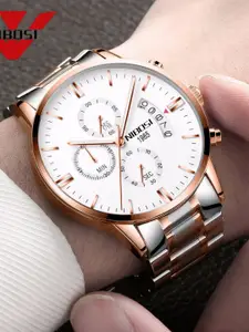 Nibosi Men White Dial & Multicoloured Stainless Steel Bracelet Style Straps Analogue Chronograph Watch