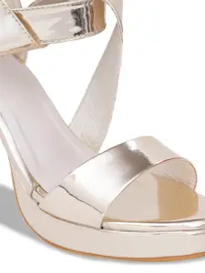 Misto Gold-Toned Glossy Finish Stilettos with Criss-Cross Detail