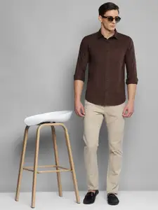 Allen Cooper Men Brown Slim Fit Cotton Semiformal Shirt