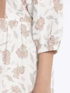 Fabindia Women White Floral Print Puff Sleeves Cotton Dress