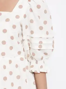 Fabindia White & Taupe Print Cotton Linen Top